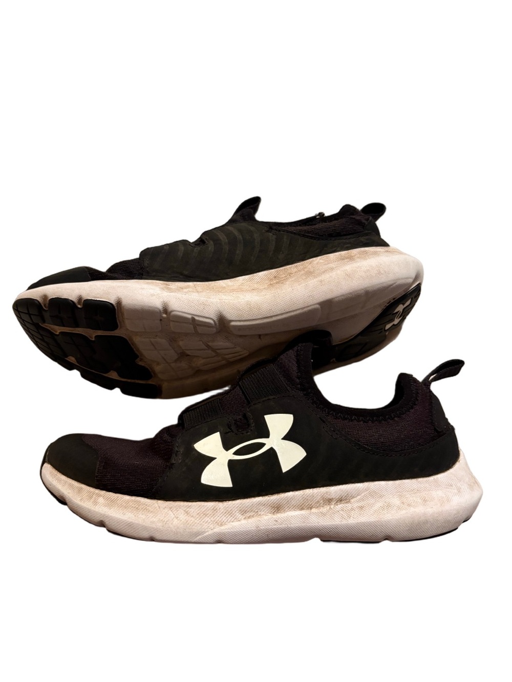 Boys Black and White Under Armour Slip On Shoes Size 6